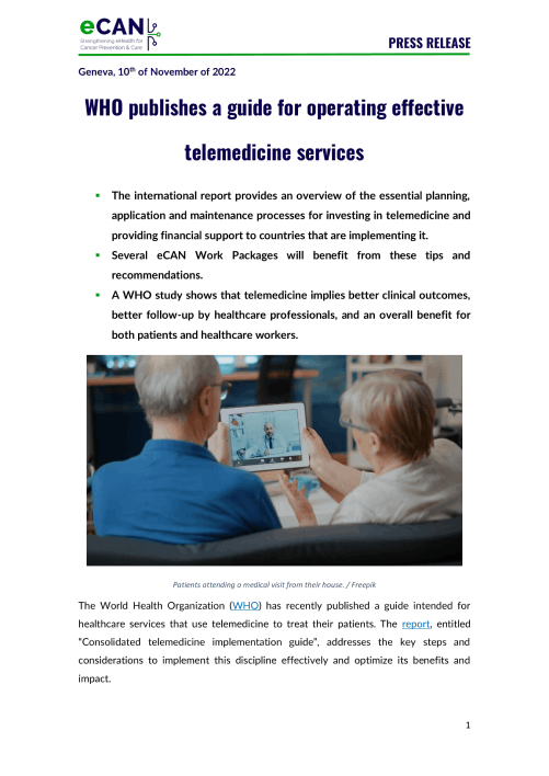 WHO publishes a guide for operating effective telemedicine services