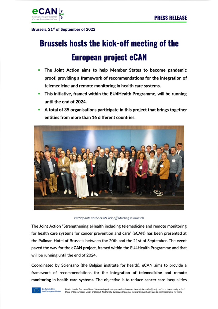 Brussels hosts the kick-off meeting of the European cancer project eCAN