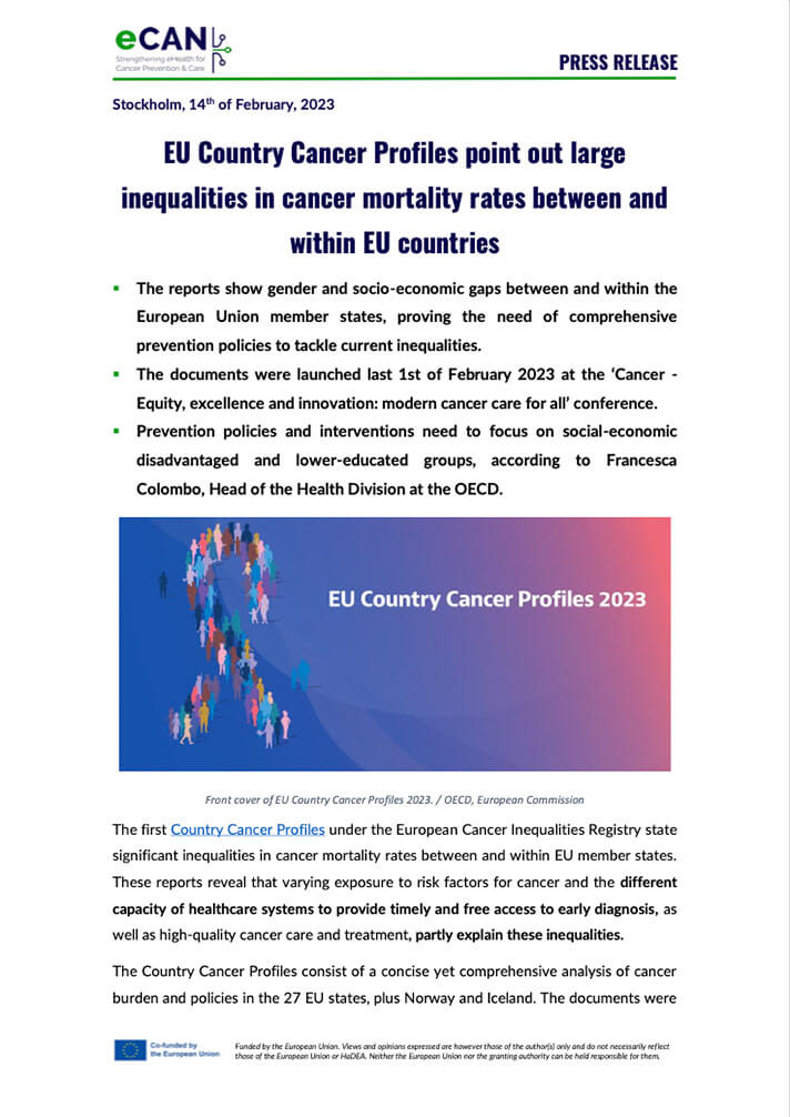 EU Country Cancer Profiles point out large inequalities in cancer mortality rates