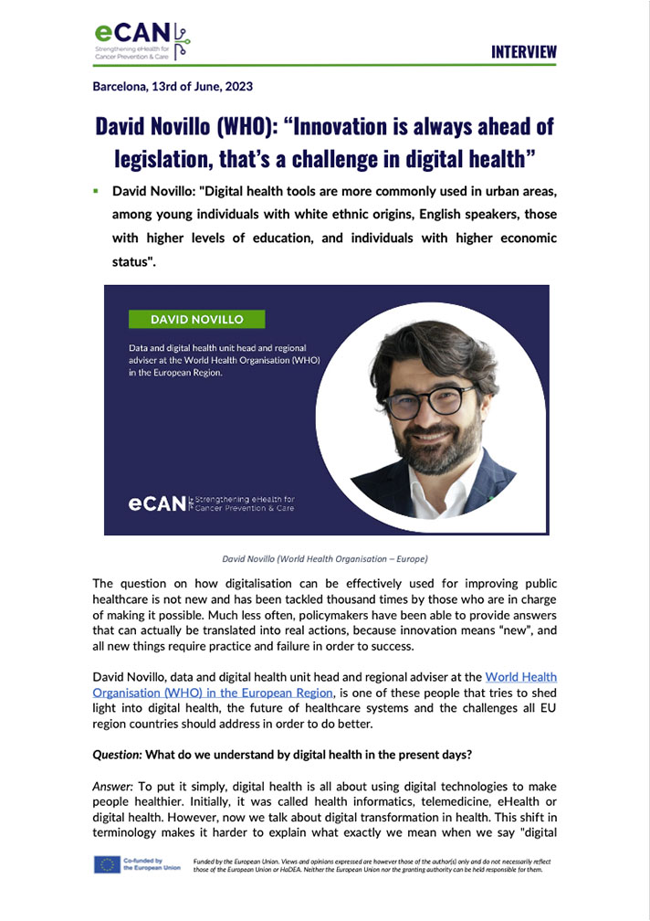 David Novillo (WHO): “Innovation is always ahead of legislation, that’s a challenge in digital health”