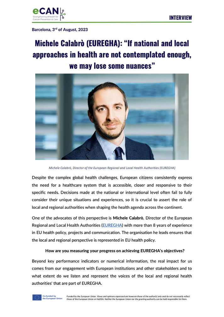 Michele Calabrò (EUREGHA): “If approaches in health are not contemplated, we may lose nuances”
