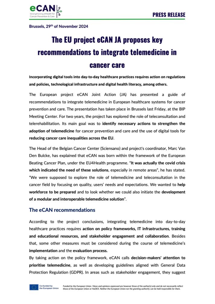 The EU project eCAN JA proposes key recommendations